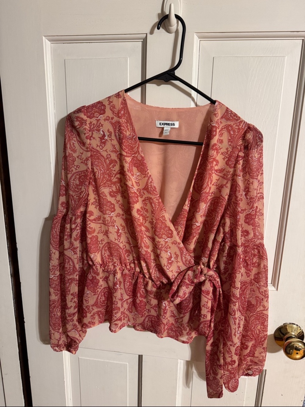 Express Pink Paisley Wrap-Style Blouse